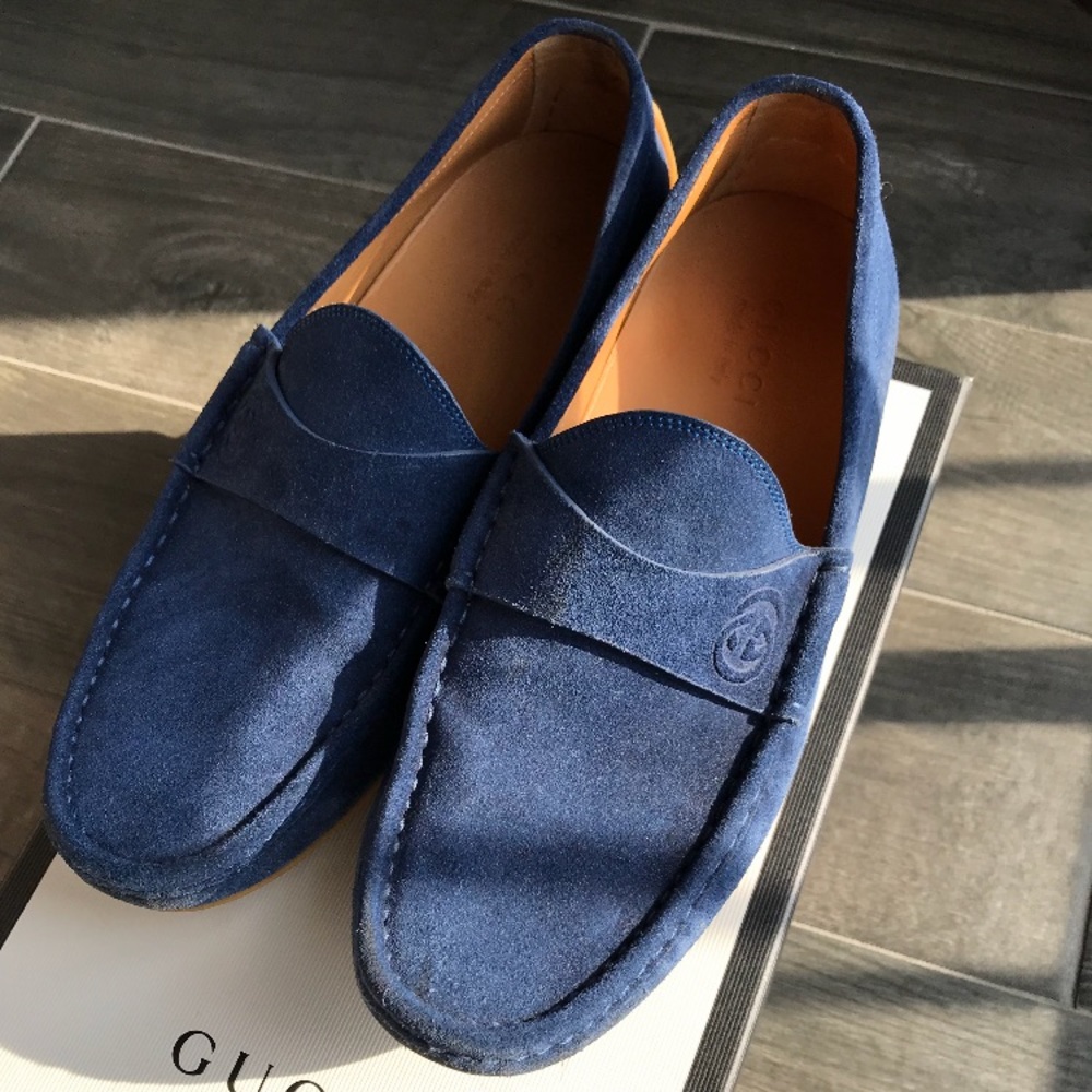 Men's Gucci Blue Suede Drivers